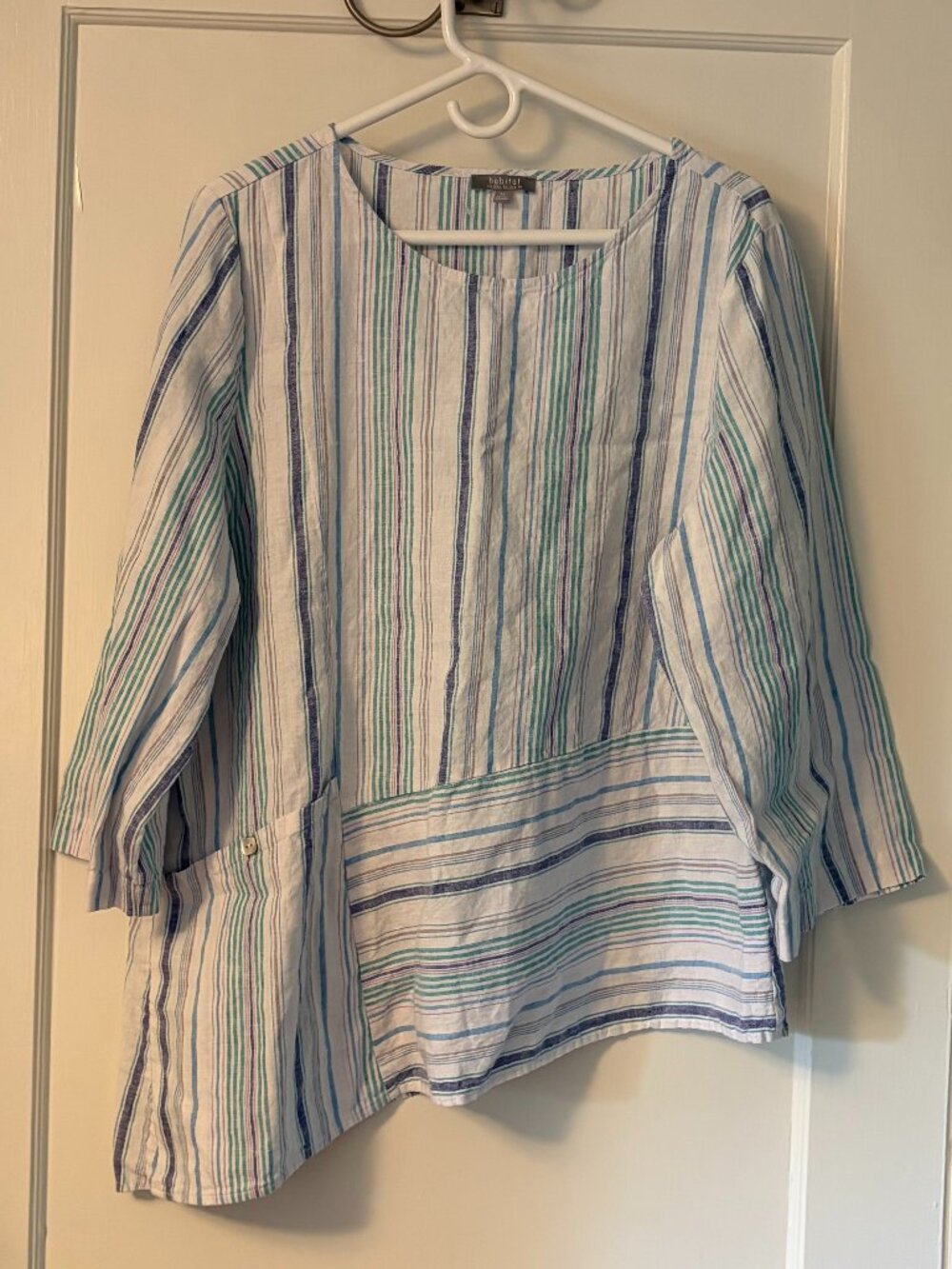 Habitat linen cotton blouse striped asymmetric hem size XL NWOT lagenlook